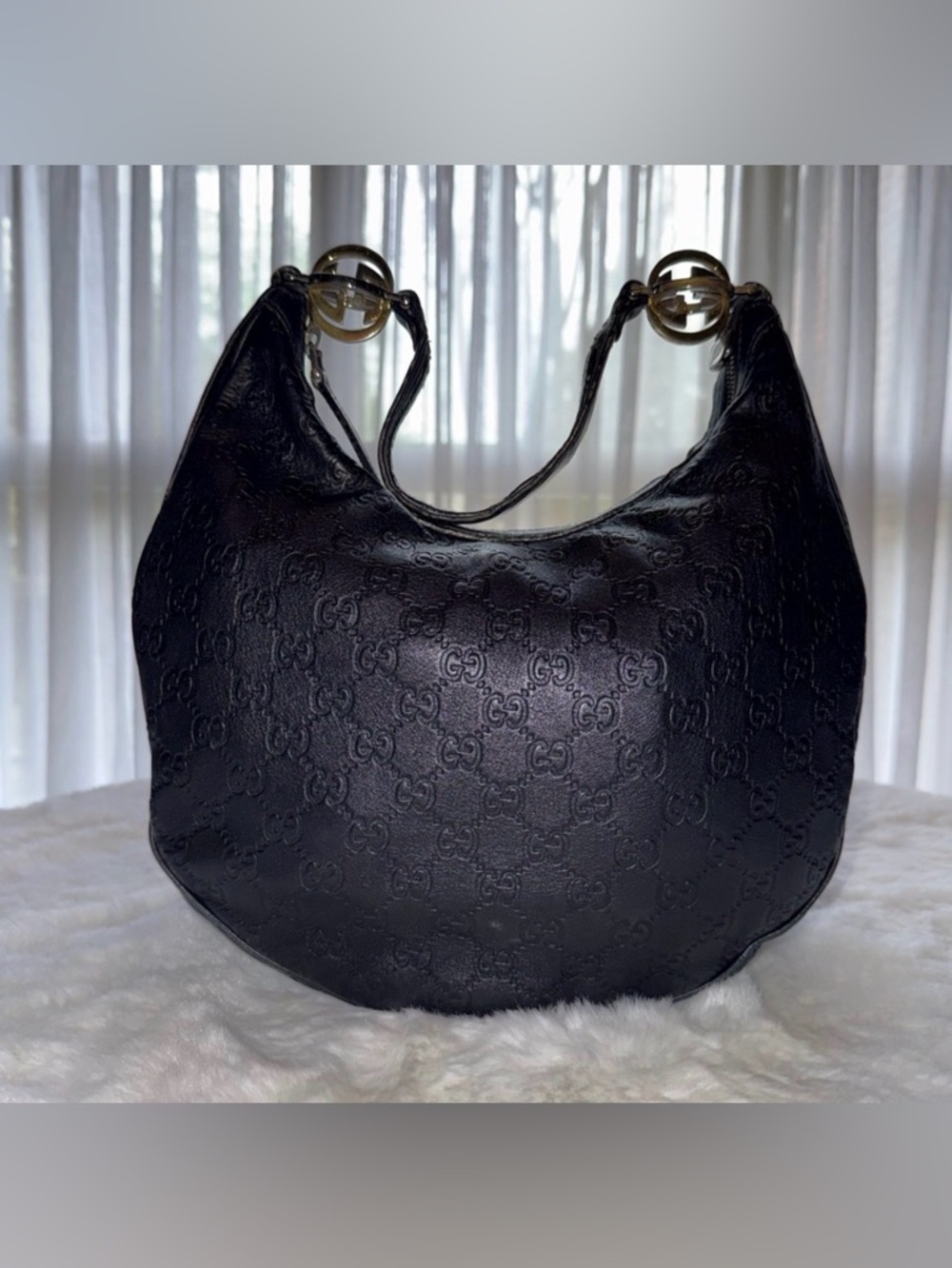 Gucci Black Leather Shoulder Hobo Bag 232962